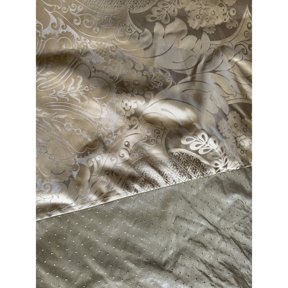 Gold & Olive Green Tafetta Damask Duvet Cover Coverlet Custom Queen 92" x 99" - Picture 10 of 11